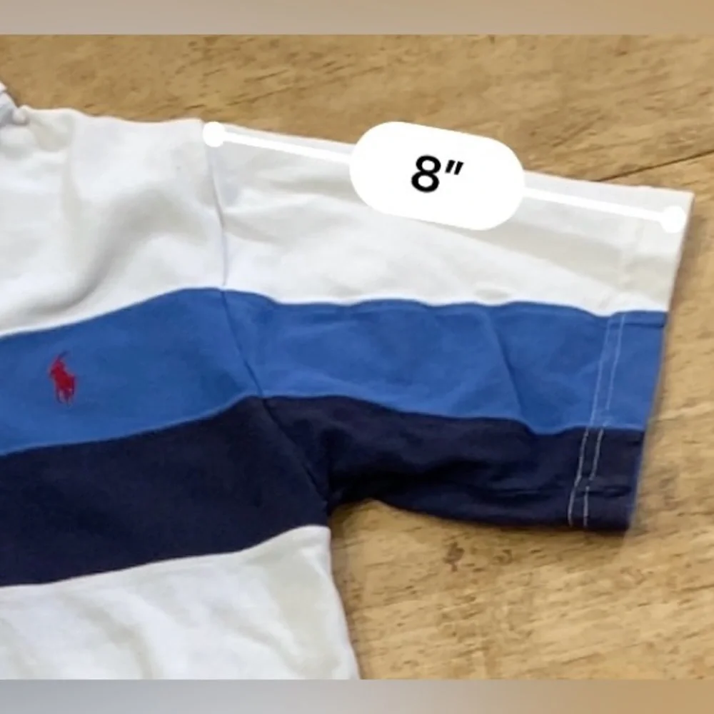 Vintage Polo by RL Boy’s Small Blue/White‎ Stripe Pique Knit Short Sleeve Polo
